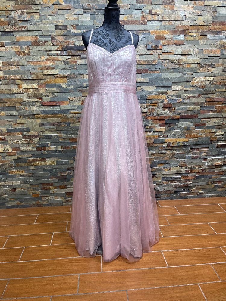 City Studio Pink Tulle Overlay with Silver & Pink Lace-Up Gown, Size 22W