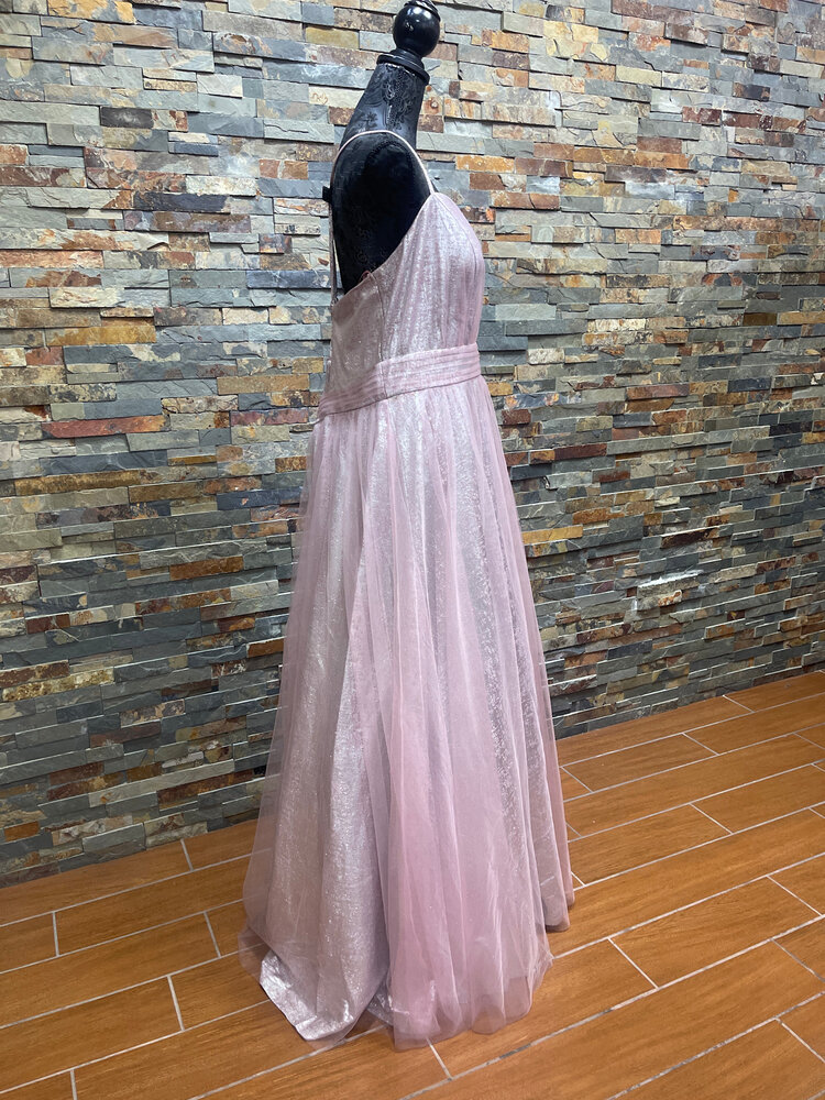 City Studio Pink Tulle Overlay with Silver & Pink Lace-Up Gown, Size 22W