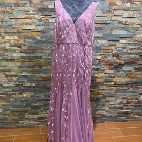 Ever Pretty Pink Rose V Neck Sequin Leaf Pattern Gown, Size 22