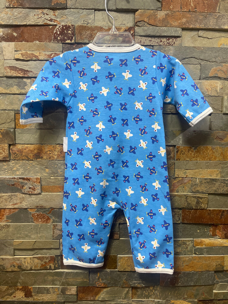 Blue Jumpsuit with Airplane Print, Size 3M