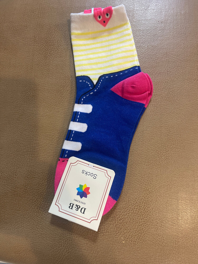 Blue and Pink Sneaker Socks, Size 9-11