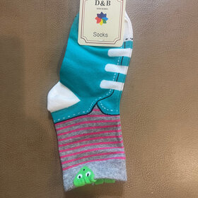 Teal and White Sneaker Socks, Size 9-11