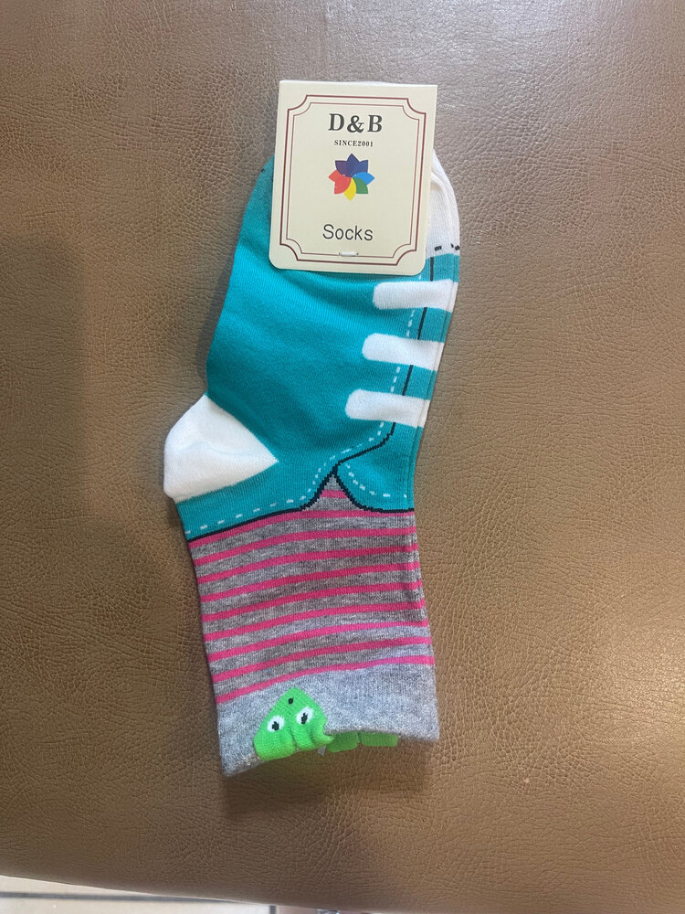 Teal and White Sneaker Socks, Size 9-11