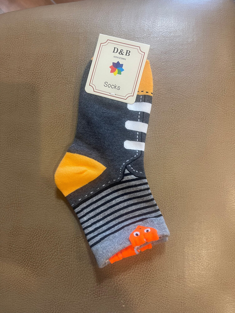 Gray and Orange Sneaker Socks, Size 9-11