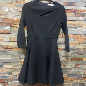 Halston Heritage Black Jersey Knit A-Line Dress with Front Cut Out, Size 0