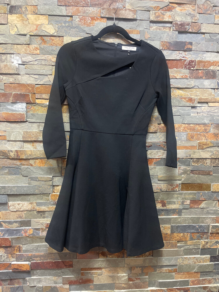 Halston Heritage Black Jersey Knit A-Line Dress with Front Cut Out, Size 0