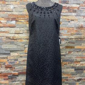 Adrianna Papell Black Sheath Dress with Embellishments, Size 8