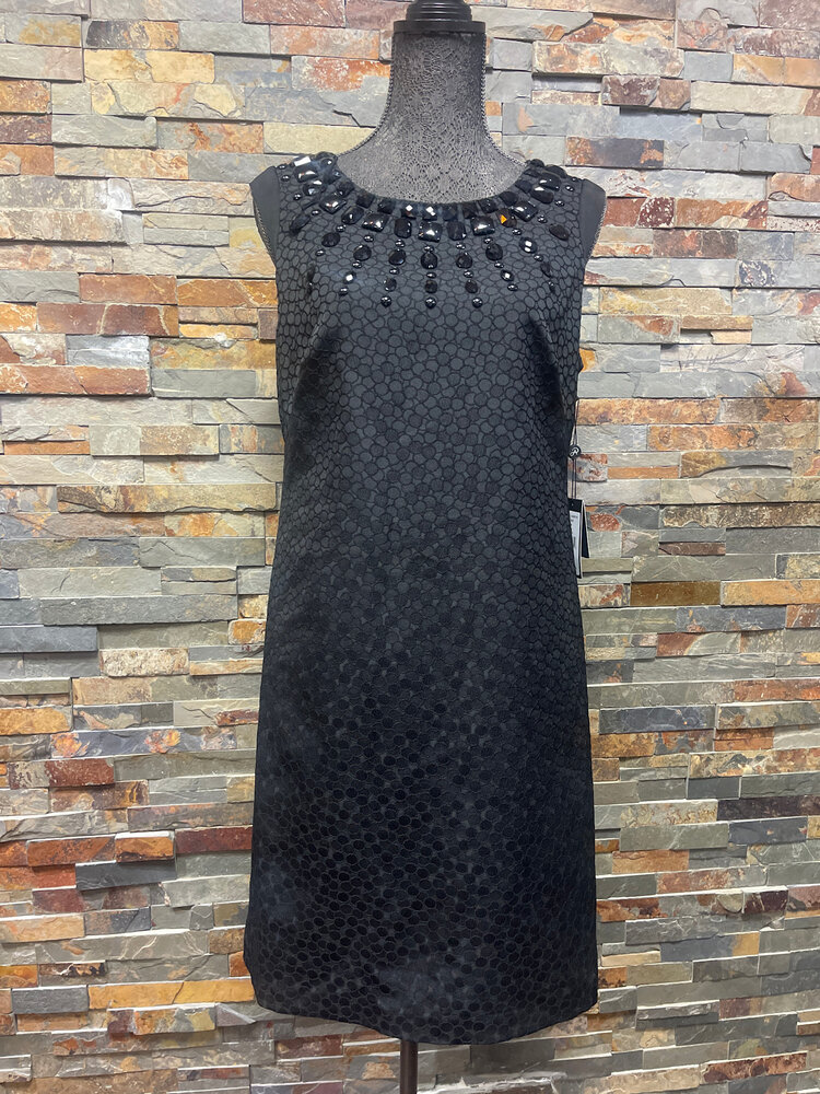 Adrianna Papell Black Sheath Dress with Embellishments, Size 8