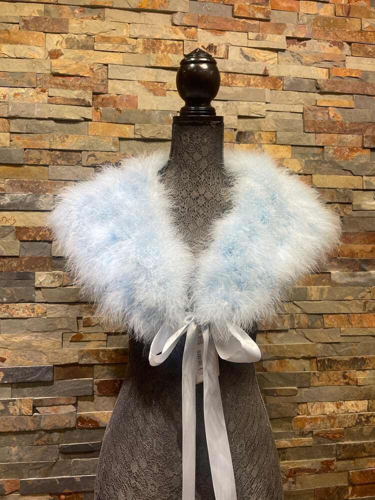 Jovani Light Blue Turkey Feathered Stole, Size M