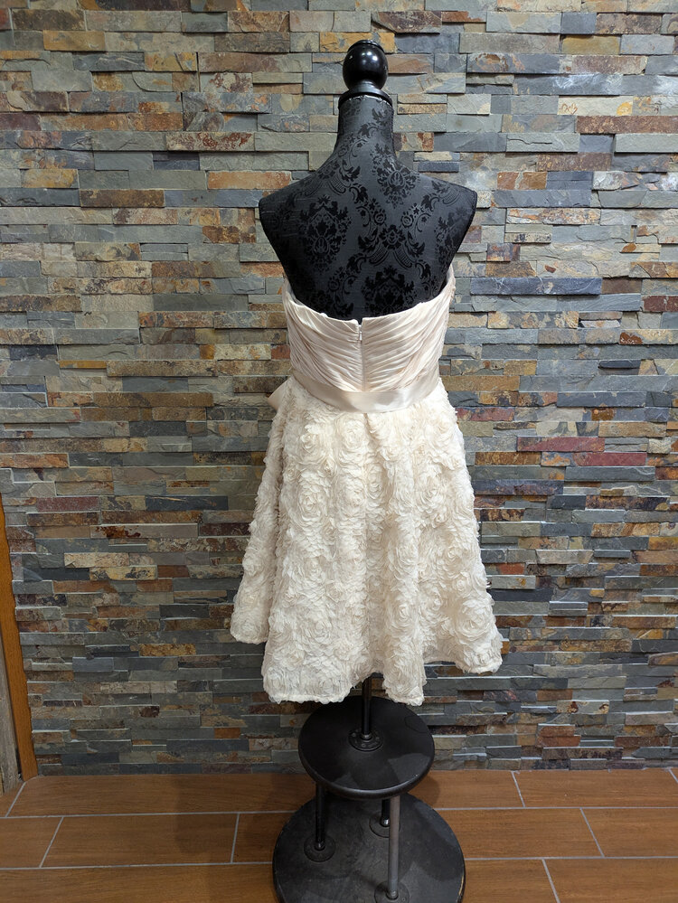 Aidan Mattox Ivory Rosebud Lace Dress with Pockets, Size 14