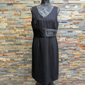 Adrianna Papell Black Sparkle Dress with Satin Cumberbund Waist, Size 12