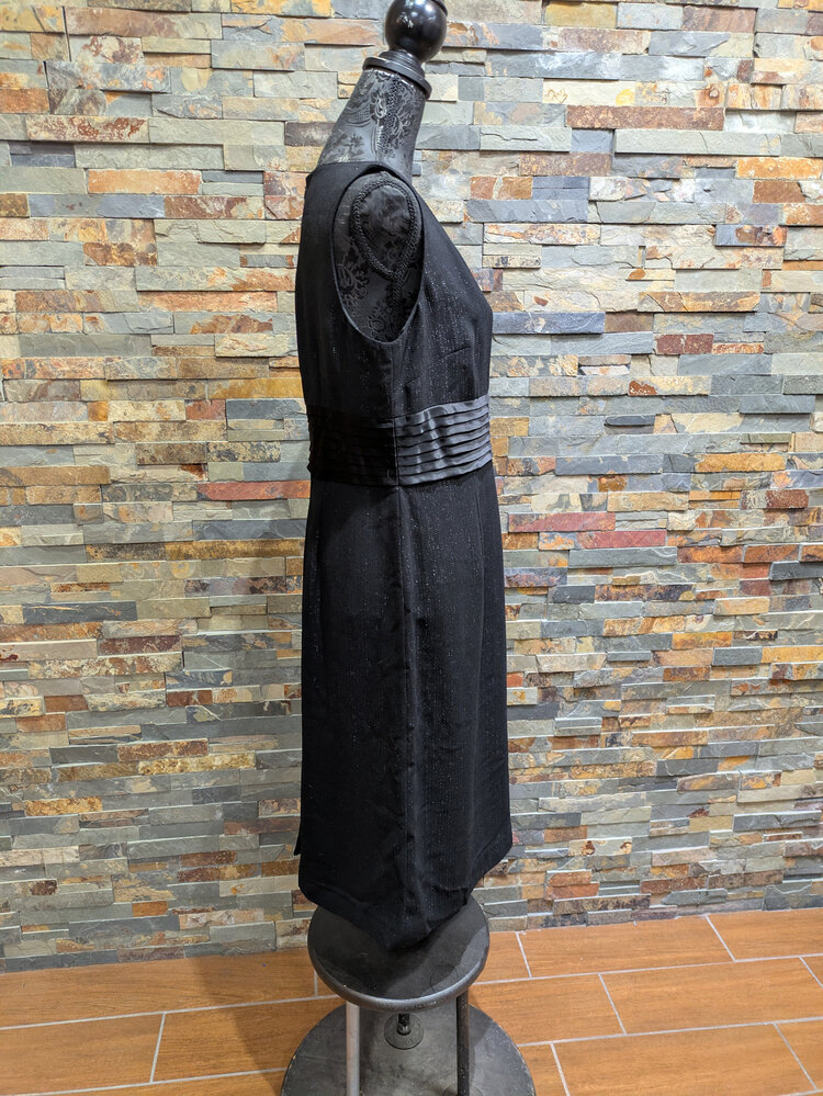 Adrianna Papell Black Sparkle Dress with Satin Cumberbund Waist, Size 12