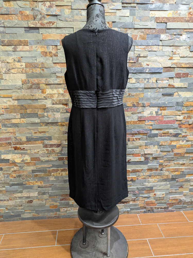 Adrianna Papell Black Sparkle Dress with Satin Cumberbund Waist, Size 12