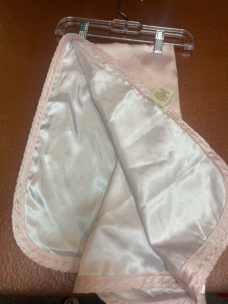 Pink and White Satin Baby Blanket, 32" x 32"