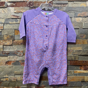 Purple Flowered and Striped Romper, Size 6-9M
