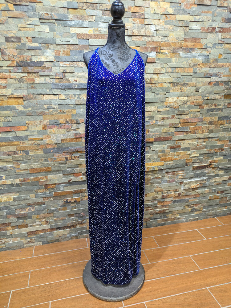 City Studio Royal Blue Velvet Sparkle Gown with Criss Cross Back, Size 20W