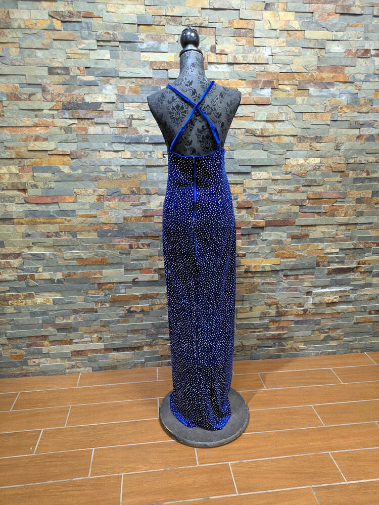 City Studio Royal Blue Velvet Sparkle Gown with Criss Cross Back, Size 20W