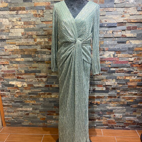 Adrianna Papell Green Slate Metallic Mesh Draped Gown, Size 14