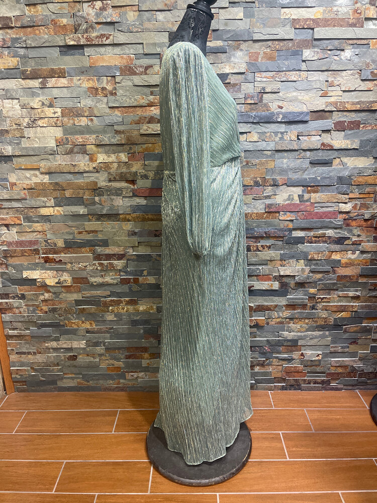 Adrianna Papell Green Slate Metallic Mesh Draped Gown, Size 14