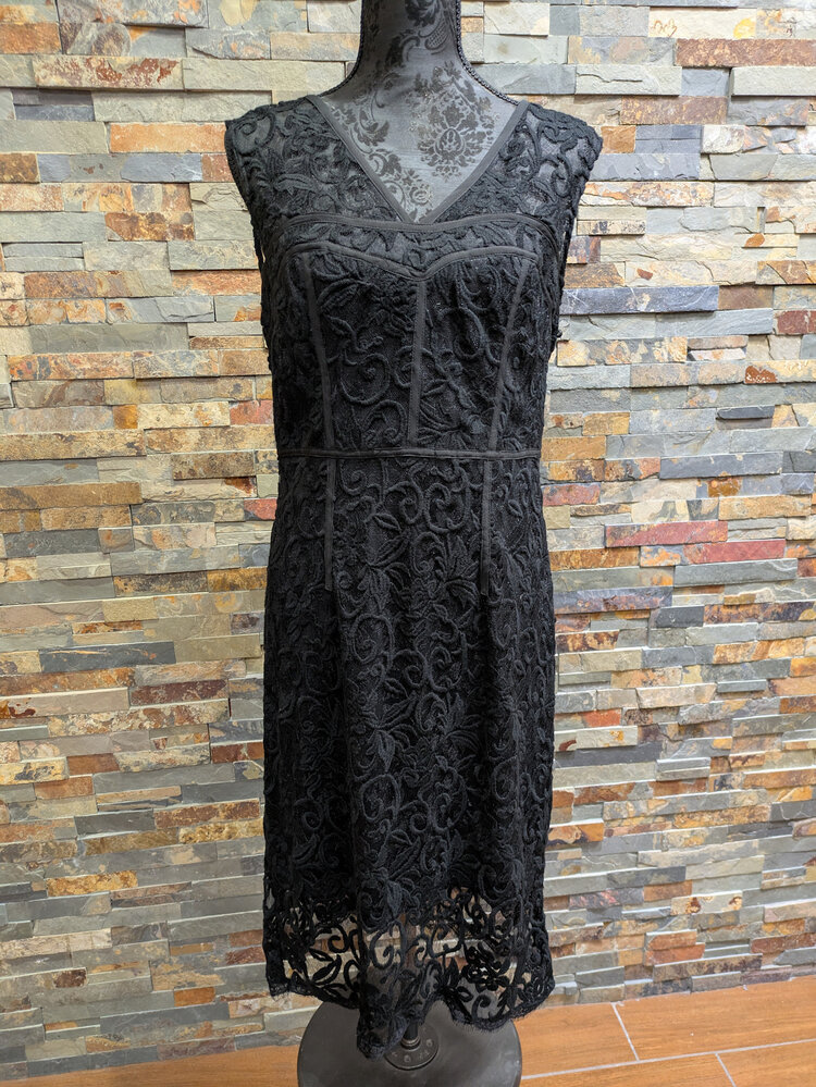 Adrianna Papell Black Lace Sheath Dress, Size 8
