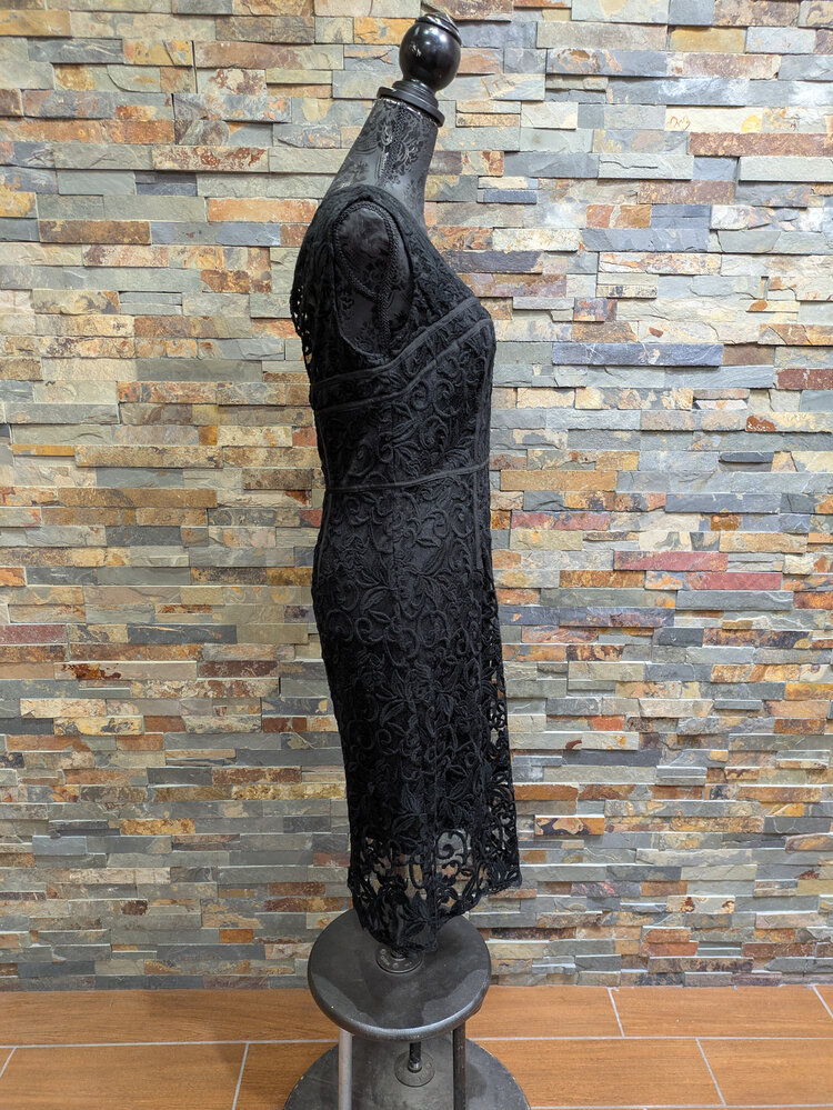 Adrianna Papell Black Lace Sheath Dress, Size 8