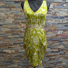 Lime/White Floral Pleated Pencil Dress, Size S