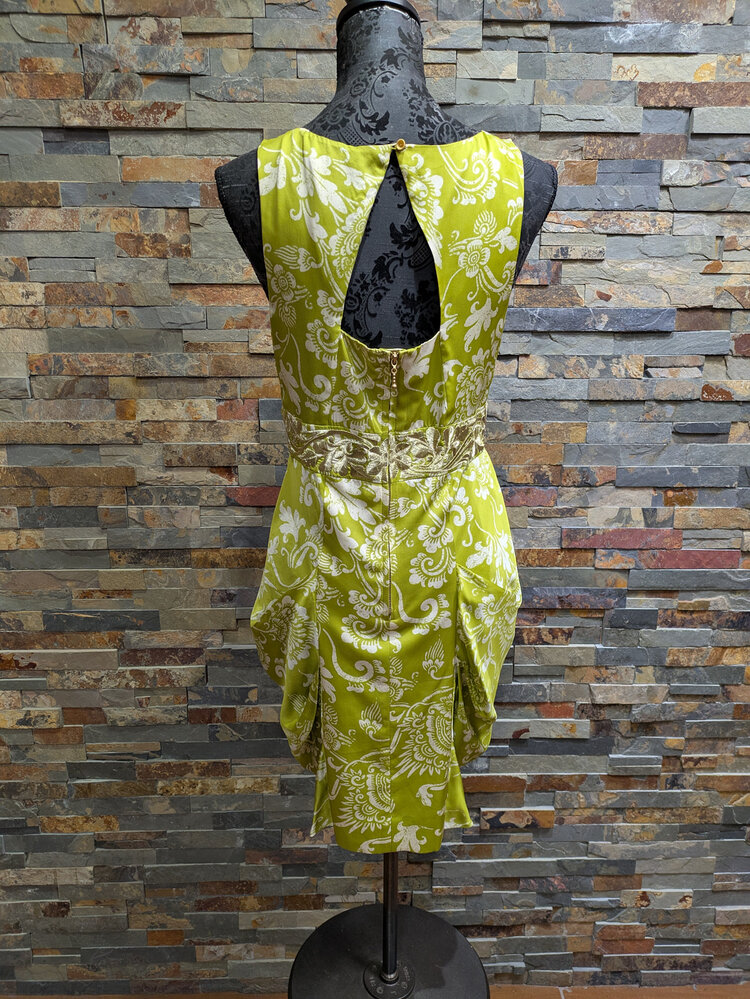 Lime/White Floral Pleated Pencil Dress, Size S