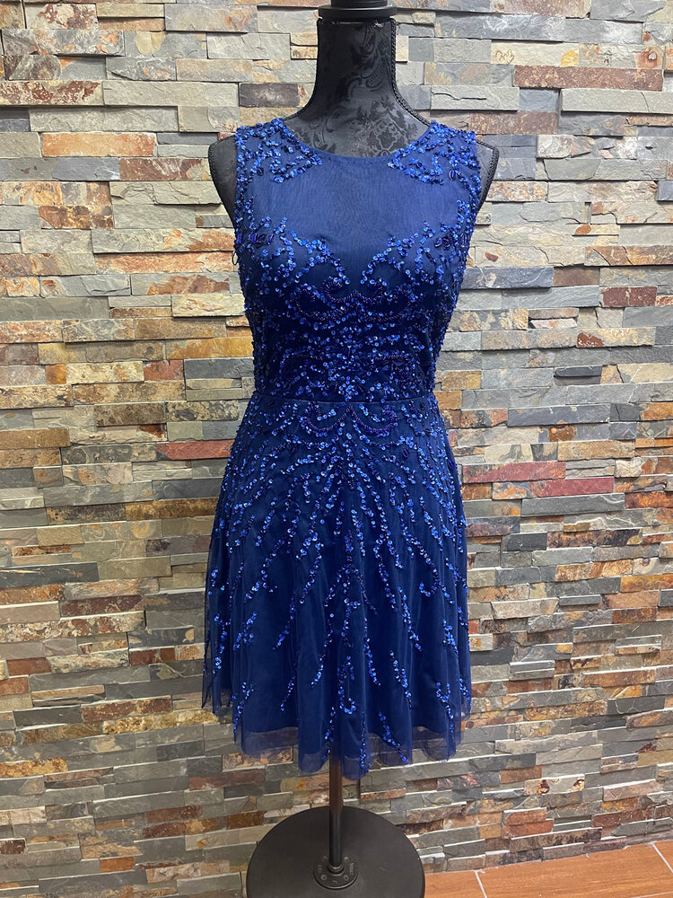 Aidan Mattox Royal Sequin on Navy Cocktail Dress, Size 4