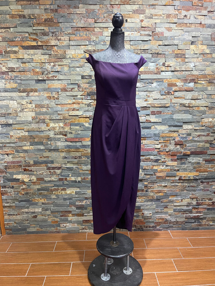 Xscape Purple Off Shoulder Full-Length Sheath Gown, Size 10