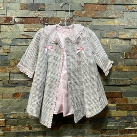 Pink Dress with Pastel Plaid Matching Dress Coat, Size 9M