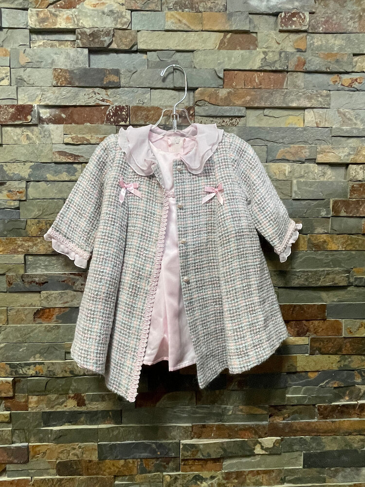 Pink Dress with Pastel Plaid Matching Dress Coat, Size 9M