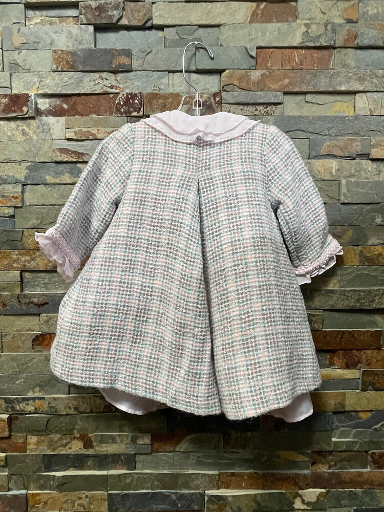 Pink Dress with Pastel Plaid Matching Dress Coat, Size 9M