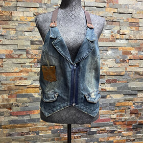 Double D Ranch Double D Ranch Denim and Leather Zip Up Vest