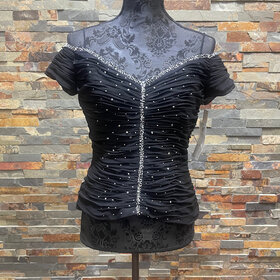 Cachet Black Ruched V-Neck Top with Sparkle Embellishments, Size 8