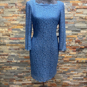 Adrianna Papell Stone Blue Long Sleeve Lace Dress, Size 6
