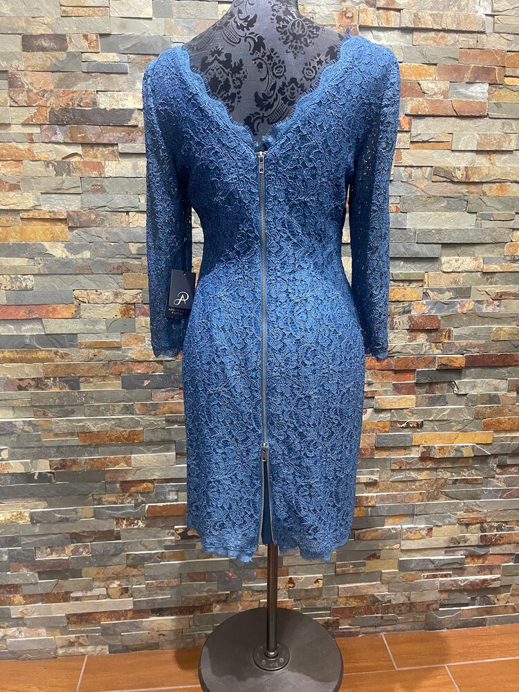Adrianna Papell Stone Blue Long Sleeve Lace Dress, Size 6