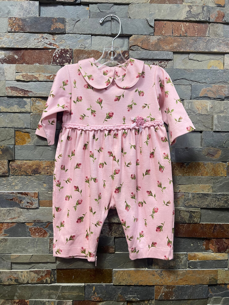 Peachy-Pink Rosebud Coverall, Size 3M