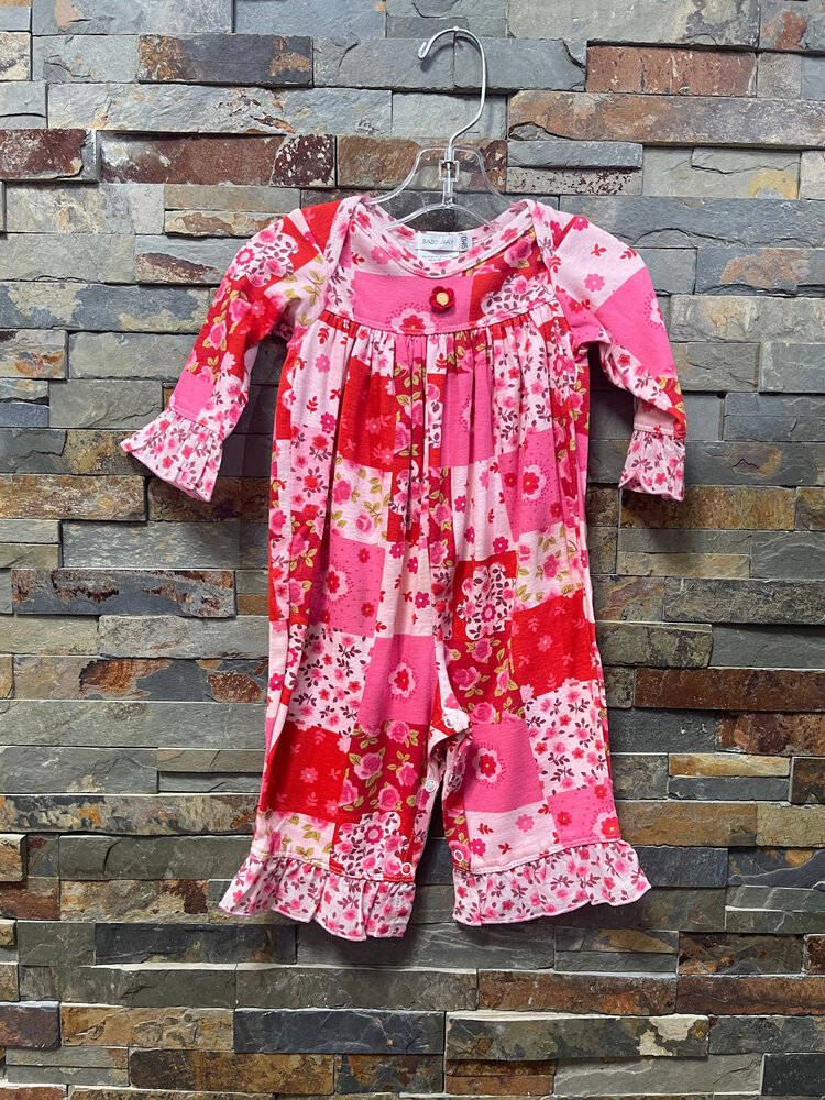 Pink and Red Floral Patchwork Romper