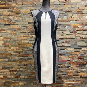 Cachet Black and White Sleeveless Dress with Side Trim, Size 8