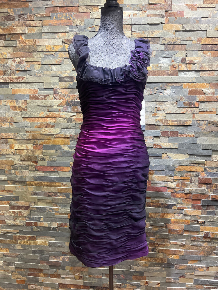 Adrianna Papell Purple/Black Ruched Ombre Dress, Size 12