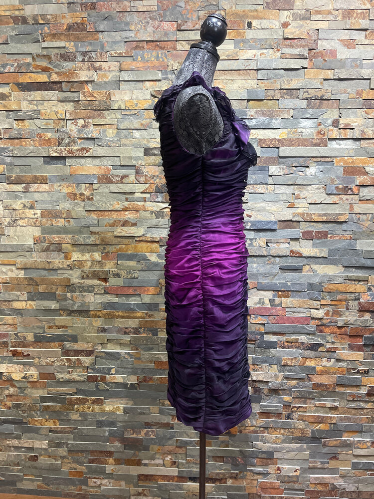 Adrianna Papell Purple/Black Ruched Ombre Dress, Size 12