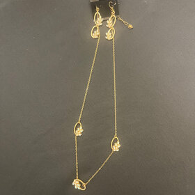 Gold Light Green Trio Link Necklace and Earring Set