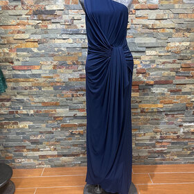 Adrianna Papell Midnight Blue One Shoulder Jersey Gown, Size 10