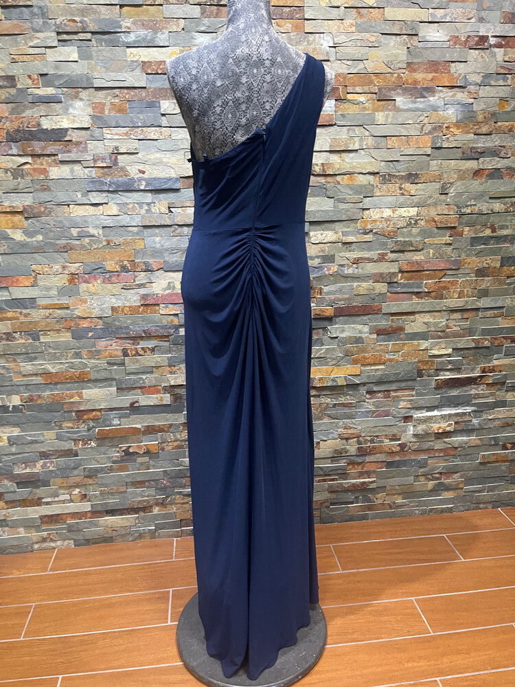 Adrianna Papell Midnight Blue One Shoulder Jersey Gown, Size 10