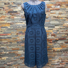 Adrianna Papell Dark Teal Lace Overlay Dress with Pockets, Size 10