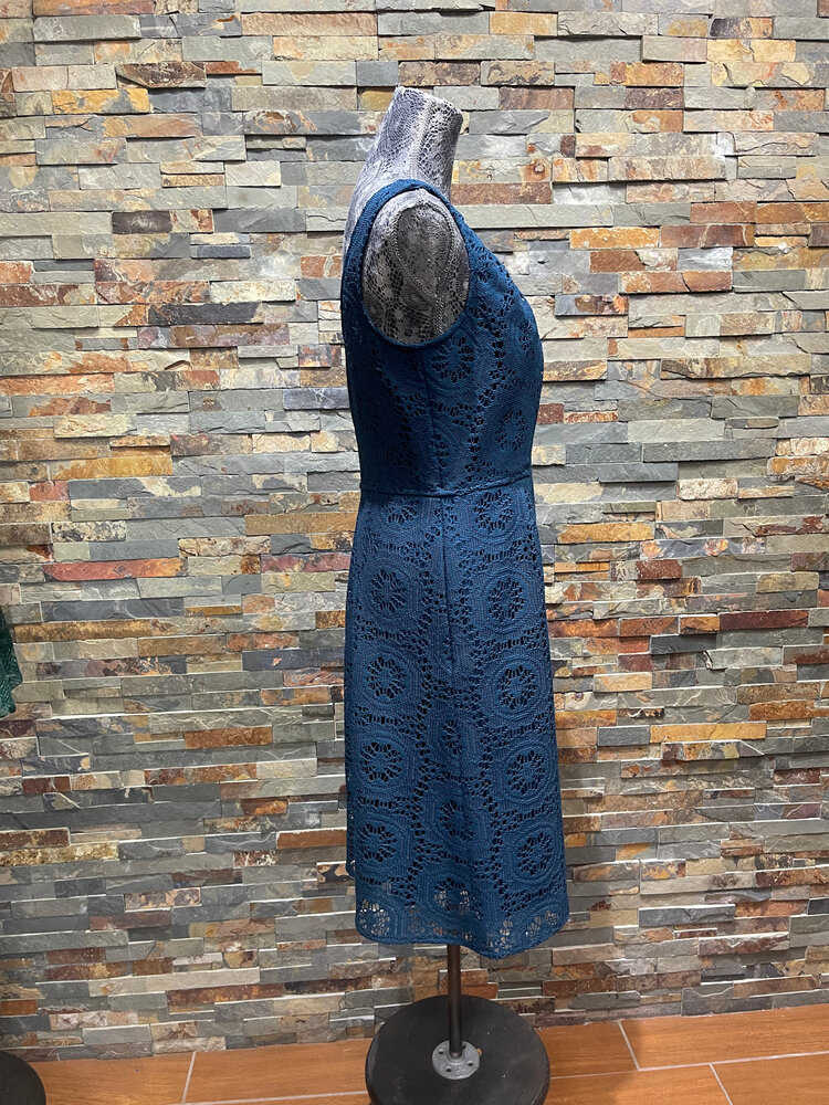 Adrianna Papell Dark Teal Lace Overlay Dress with Pockets, Size 10