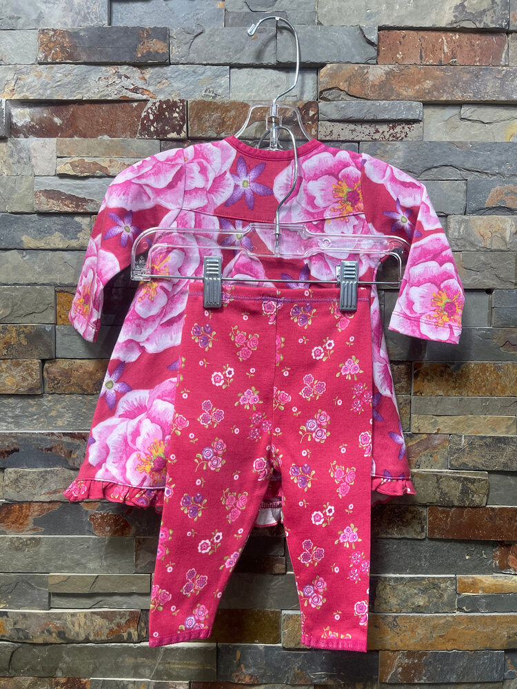 Cranberry Floral Dress with Matching Leggings