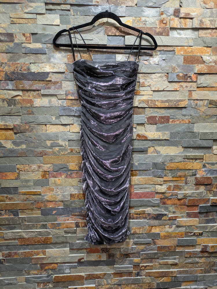 B Darlin Silver Gun Metal Ruched Bodycon Dress, Size 1/2