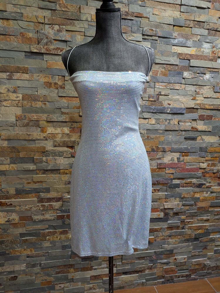 Light Blue Bling Dress with Side Slit, Size XL