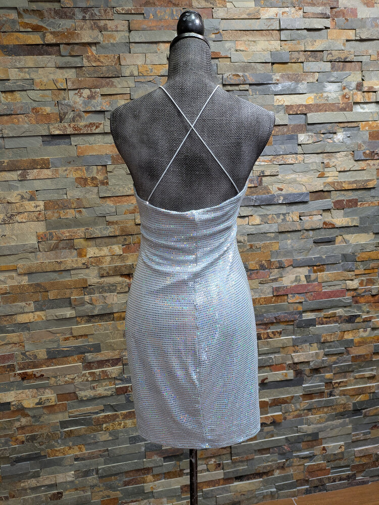 Light Blue Bling Dress with Side Slit, Size XL